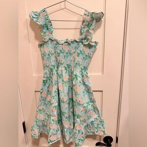 Hill House Kids Dress in Green and Peach Floral
